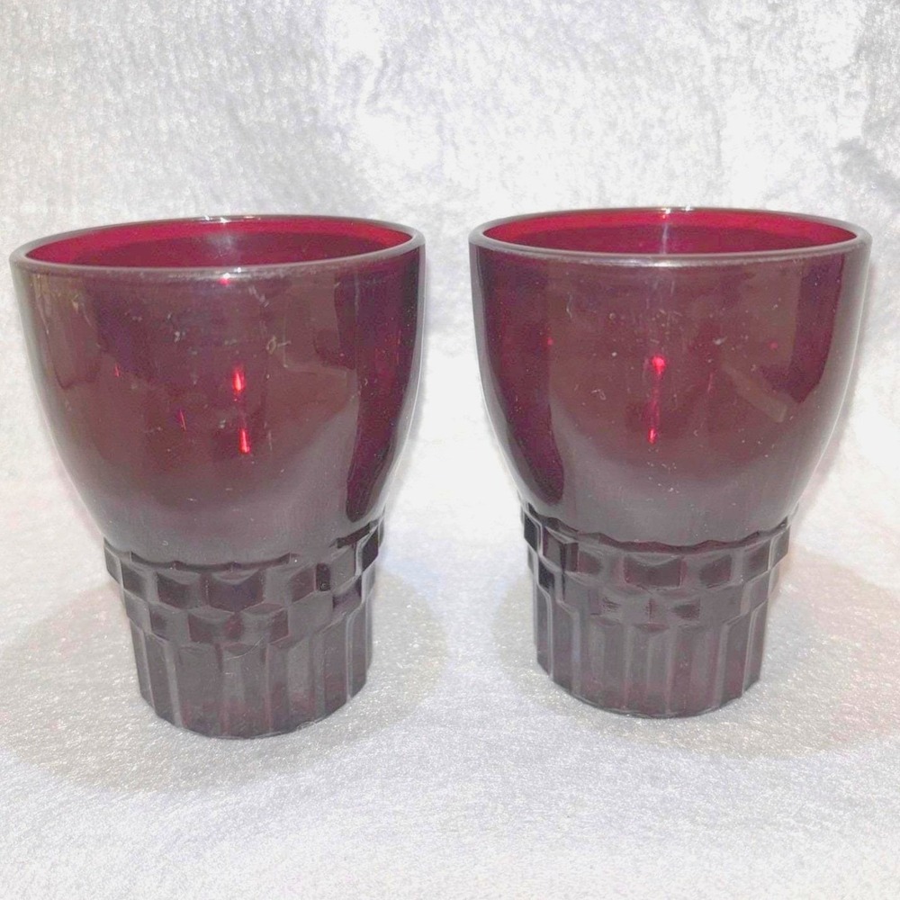 Vintage Anchor Hocking WINDSOR ROYAL RUBY 5oz Flat Tumblers Juice Glasses Set/2